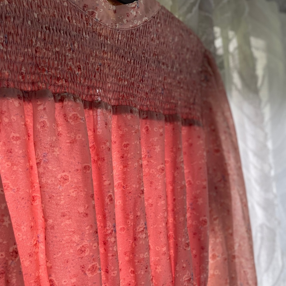 Lush Floral Blush High Neck Long Sleeve Mini Dress